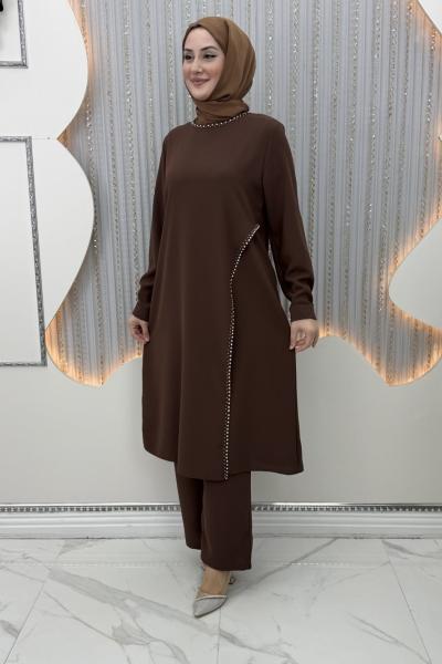 Akım Pantolonlu Takım Kahverengi