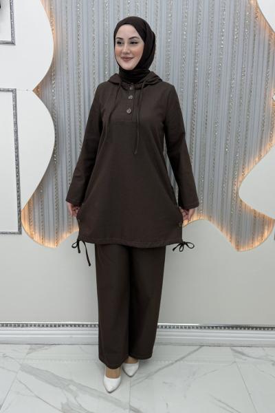 Alben Pantolonlu Takım Kahverengi