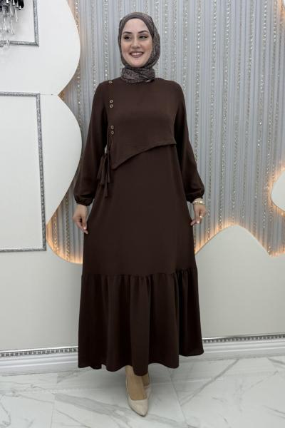 Aram düğme elbise Kahverengi