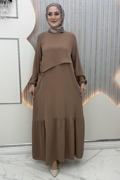 Aram düğme elbise Sütlü Kahve
