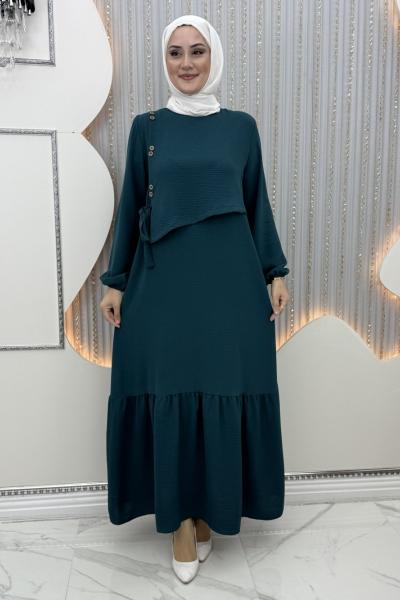 Aram düğme elbise Petrol Yeşili