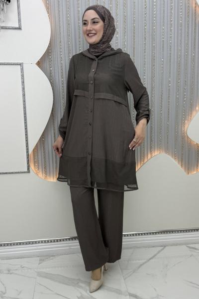 Aysel pantolonlu takım Kahverengi