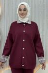 Büklüm Pantolonlu Takım Bordo