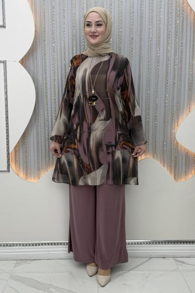 Dalga Pantolonlu Takım  Gül