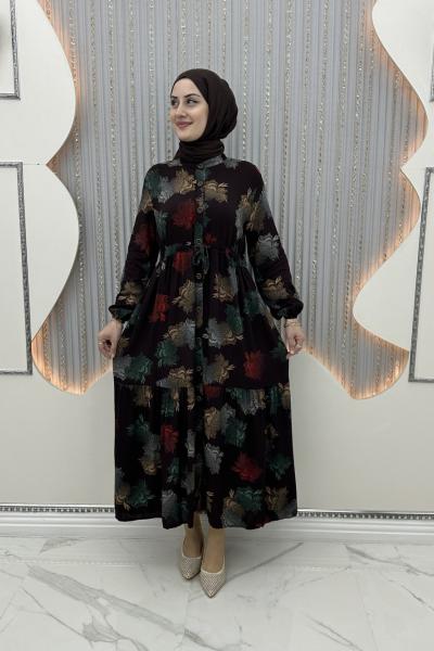 Defne viskon elbise  Kahverengi