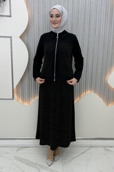 Deste Elbiseli Hırka  Siyah