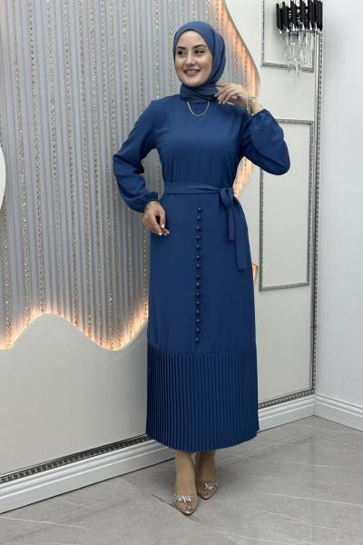 Düğme Elbise Mavi