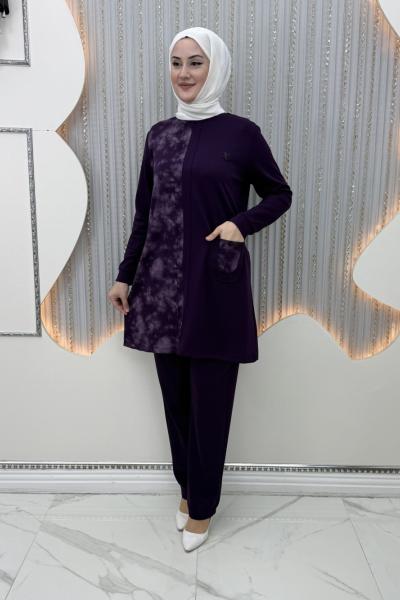 Gölge Pantolonlu Takım Mor