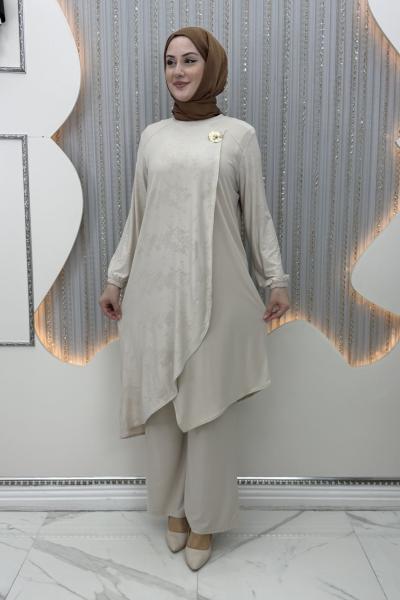 Gülümser Pantolonlu Takım  Krem