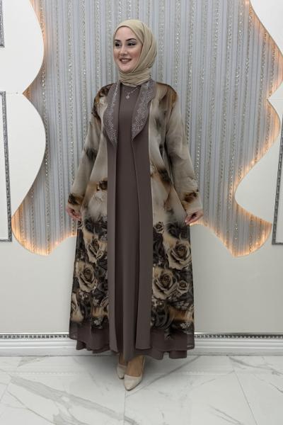 İlkin Elbiseli Hırka Koyu Vizon