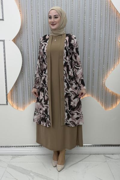 Kardelen Elbiseli Hırka Vizon