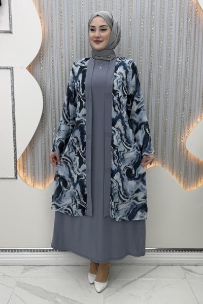 Kardelen Elbiseli Hırka Gri