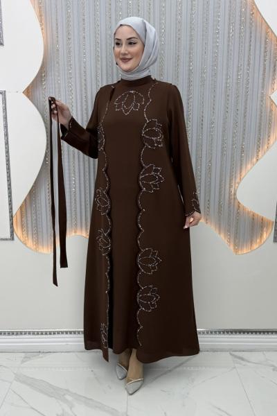 Kıymet Yelekli Elbise Kahverengi