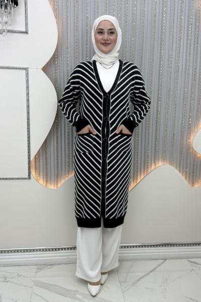 Mehlika Çizgili Hırka Siyah