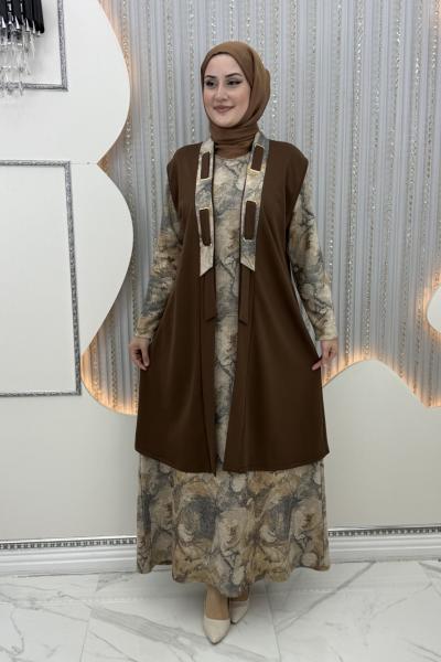 Mehra Elbiseli Hırka Kahverengi