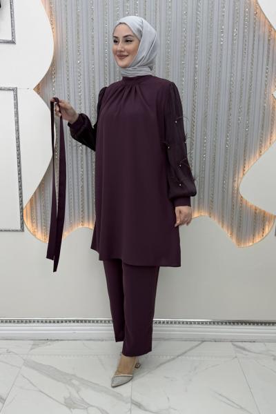 Minimal Pantolonlu Takım Mor