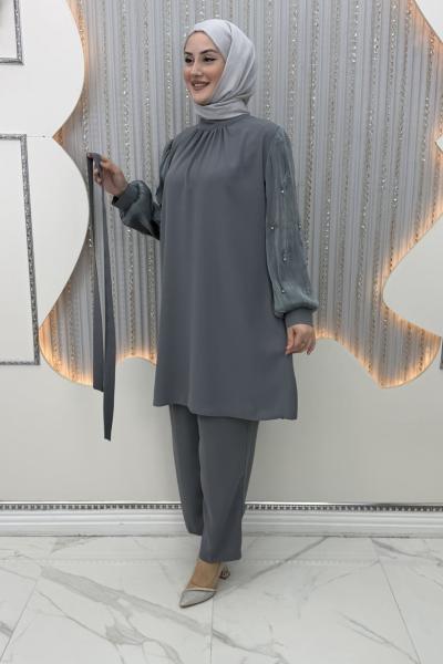 Minimal Pantolonlu Takım Gri