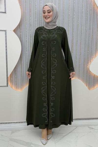 Mücevher elbiseli hırka Haki