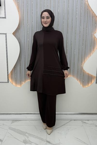 Nadiye Pantolonlu Takım Kahverengi