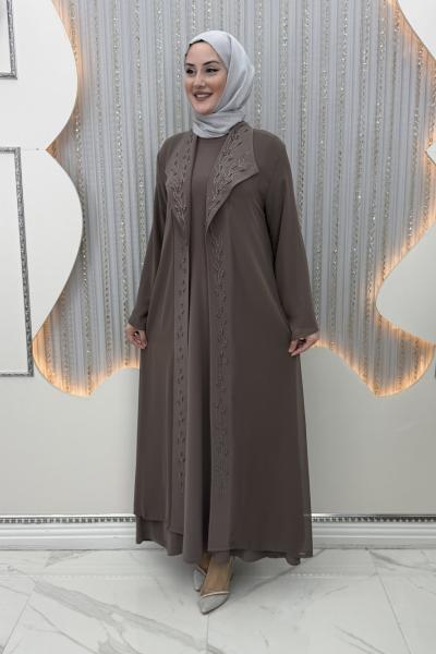 Nefsun Elbiseli Hırka  Vizon