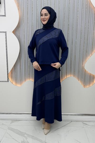 Nilda etekli takım Lacivert