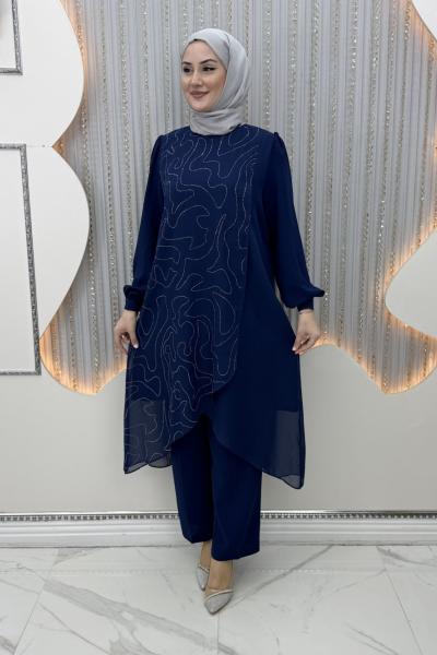 Parlayan Pantolonlu Takım Mavi