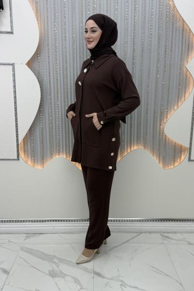 Pervin Pantolonlu Takım Kahverengi