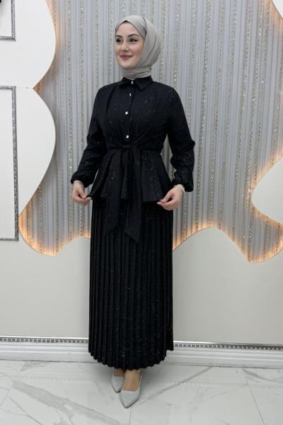 Pırıltı Etekli Takım  Siyah