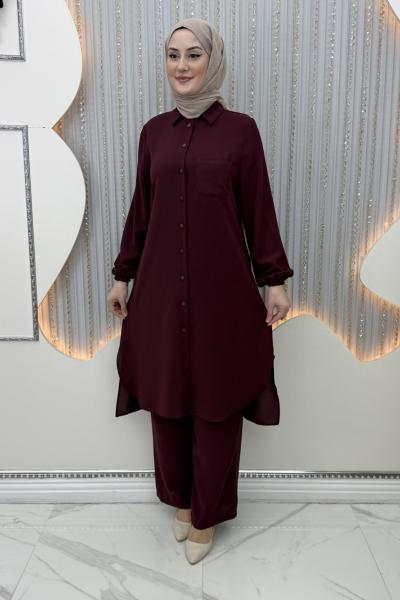 Rozalin Pantolonlu Takım Bordo