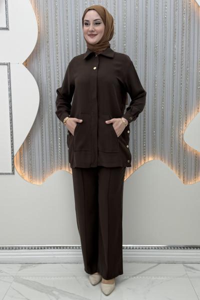 Sahra Pantolonlu Takım  Kahverengi
