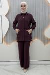 Sahra Pantolonlu Takım  Bordo