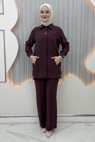 Sahra Pantolonlu Takım  Bordo