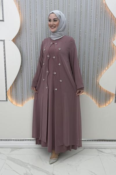 Salkım Elbiseli Hırka Pudra