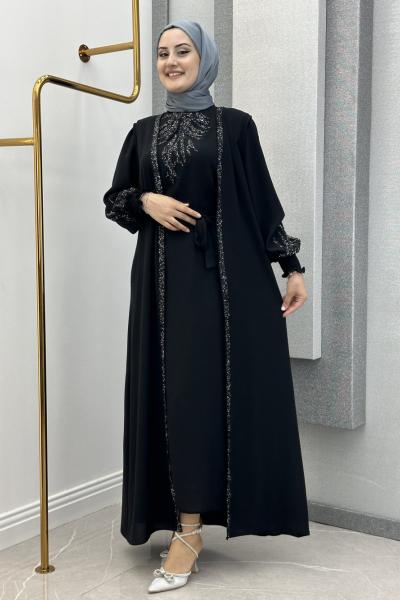 Sebil yelekli taşlı 2li takım  Siyah