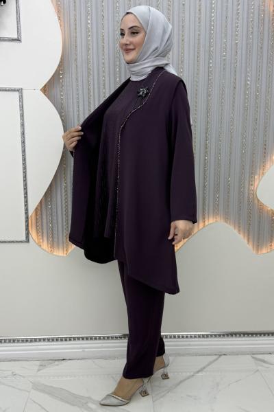 Şehnaz Pantolonlu Takım Mor