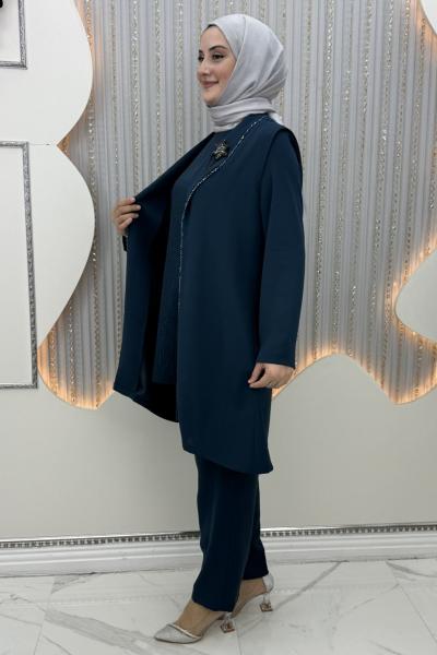 Şehnaz Pantolonlu Takım Petrol Mavisi