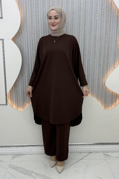 Şehzade pantolonlu takım Kahverengi