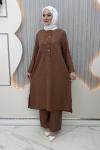 Selime Pantolonlu Takım Kahverengi