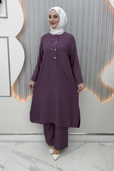 Selime Pantolonlu Takım Mor