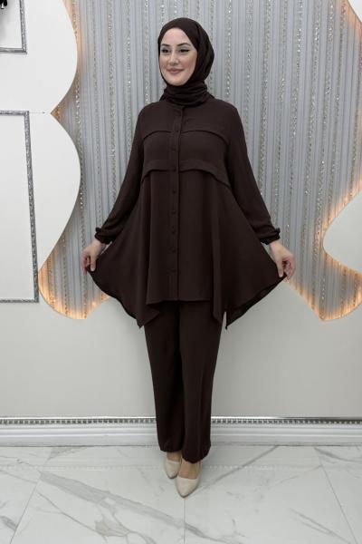 Veda Pantolonlu Takım Kahverengi