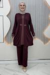 Yasemin Pantolonlu Takım Bordo