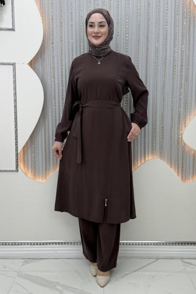 Yeliz Pantolonlu Takım Kahverengi