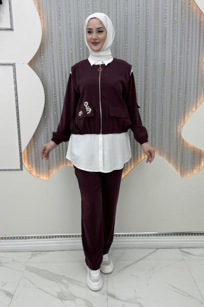 Zehra 3’lü takım Bordo