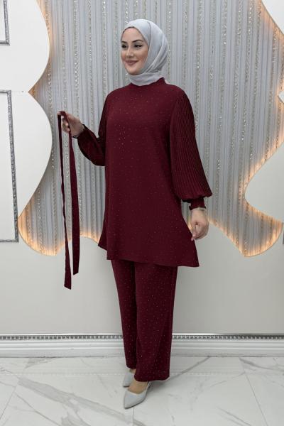 Zerda Pantolonlu Takım Bordo