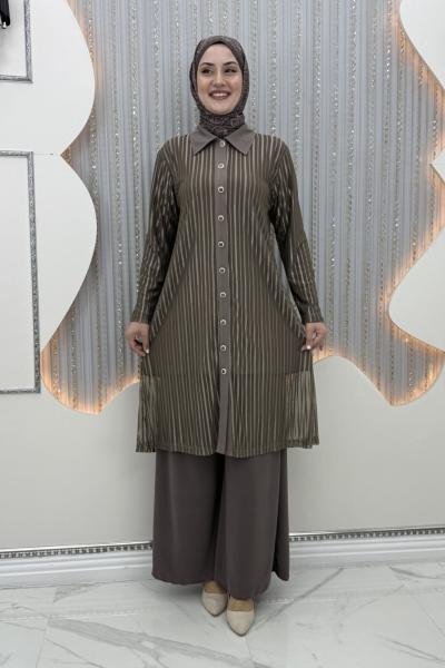 Zerrin pantolonlu takım Kahverengi