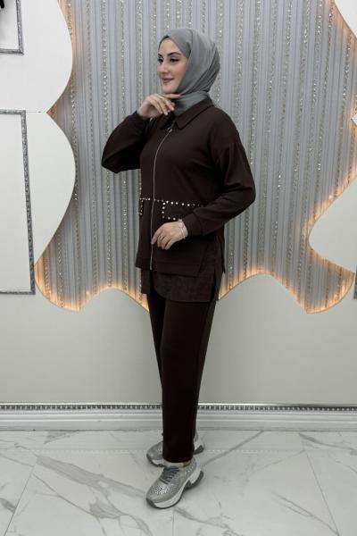 Zımba Pantolonlu Takım Kahverengi