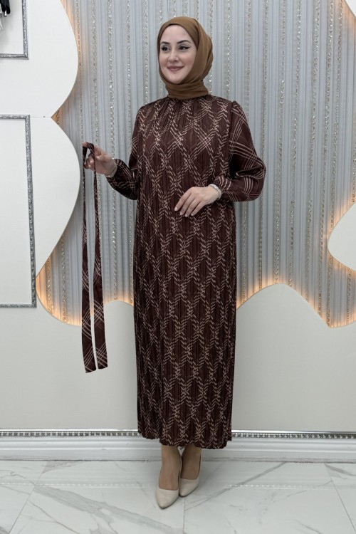 Yaldız Elbise Kahverengi