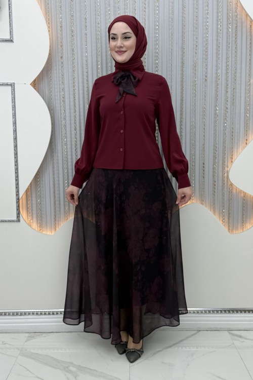 Gülnaz Etekli Takım Bordo
