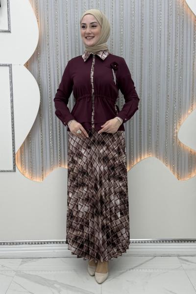 Ekose etekli takım Bordo