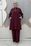 Şaziye Pantolonlu Takım Bordo